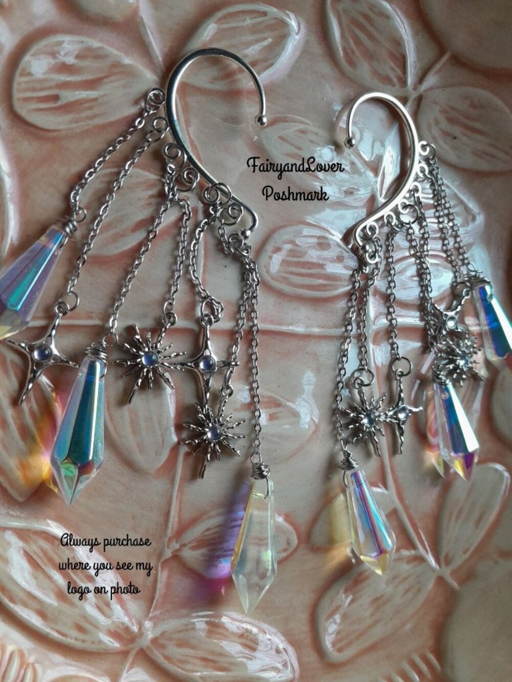 Celestial Crystal Prism Chandelier ear cuff earrings,fairy bridal fest accessorr